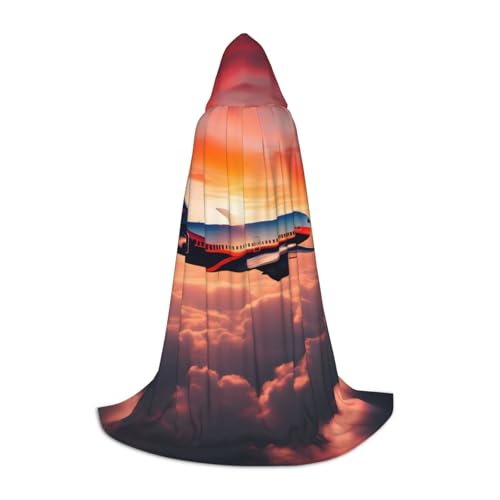 MGGAklp Flugzeug Sonnenuntergänge Himmel Druck Kapuzenumhang für Teenager für Halloween, Cosplay und Mottopartys von MGGAklp