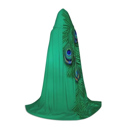 MGGAklp Grüner Pfauenfeder-Druck Kapuzenumhang für Teenager für Halloween, Cosplay und Mottopartys von MGGAklp