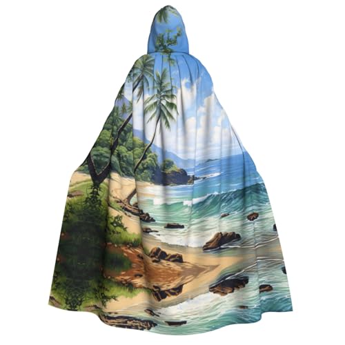 MGGAklp Hawaiianischer Strand mit Palmen-Druck, Erwachsenen-Kapuzenumhang mit Halloween-Umhang, Kostüm, Partyzubehör MGGAklp Hawaiianischer Strand mit Palmen-Druck, Erwachsenen-Kapuzenumhang mit Halloween-Umhang, Kostüm, Partyzubehör von MGGAklp