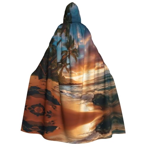 MGGAklp Hawaiianischer Strand mit Palmen-Druck, Erwachsenen-Kapuzenumhang mit Halloween-Umhang, Kostüm, Partyzubehör MGGAklp Hawaiianischer Strand mit Palmen-Druck, Erwachsenen-Kapuzenumhang mit Halloween-Umhang, Kostüm, Partyzubehör von MGGAklp