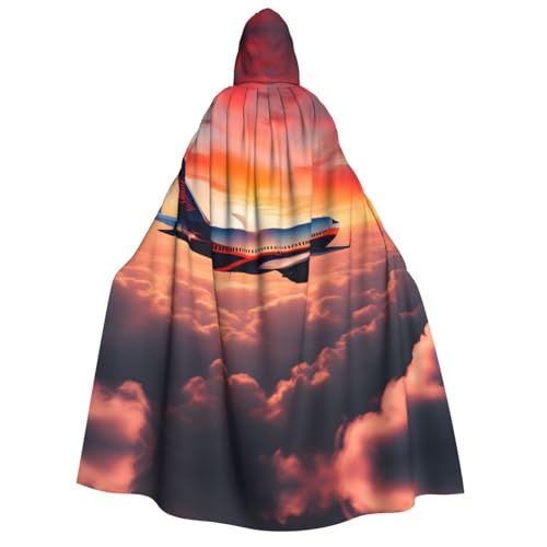 MGGAklp Kapuzenumhang mit Flugzeug-Sonnenuntergängen und Himmelsaufdruck, für Erwachsene, Halloween-Umhang, Kostüm, Partyzubehör von MGGAklp