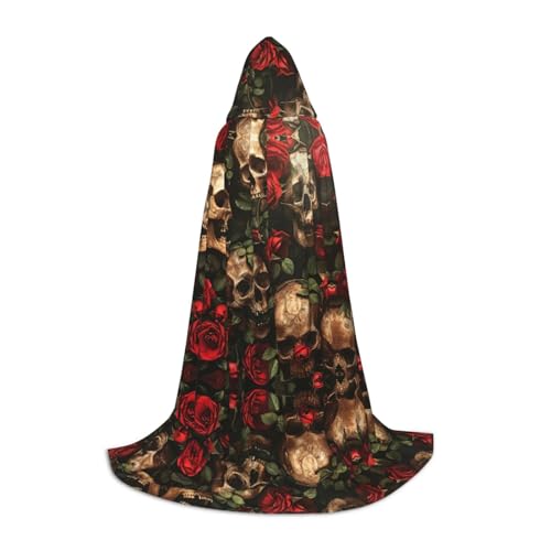 MGGAklp Kapuzenumhang mit Totenkopf und roter Rose, für Teenager, Halloween, Cosplay und Motto-Partys von MGGAklp