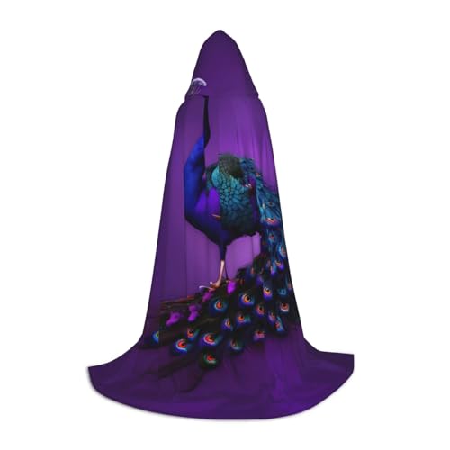 MGGAklp Lila Pfau Muster Druck Kapuzenumhang für Teenager für Halloween, Cosplay und Mottopartys von MGGAklp