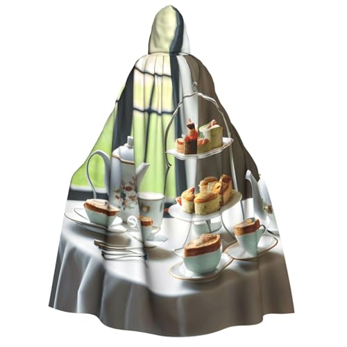 MGGAklp Nachmittagstee-Aufdruck, Erwachsenen-Umhang mit Kapuze, Halloween-Umhang, Robe, Kostüm, Partyzubehör MGGAklp Nachmittagstee-Aufdruck, Erwachsenen-Umhang mit Kapuze, Halloween-Umhang, Robe, Kostüm, Partyzubehör von MGGAklp