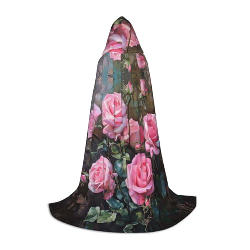 MGGAklp Rosafarbener Kapuzenumhang mit frischen Rosen für Teenager für Halloween, Cosplay und Mottopartys von MGGAklp
