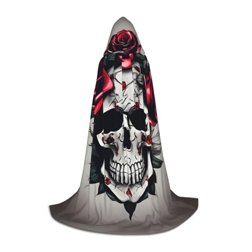 MGGAklp Rote Rose Schädel Druck Kapuzenumhang für Teenager für Halloween, Cosplay und Motto-Partys MGGAklp Rote Rose Schädel Druck Kapuzenumhang für Teenager für Halloween, Cosplay und Motto-Partys von MGGAklp