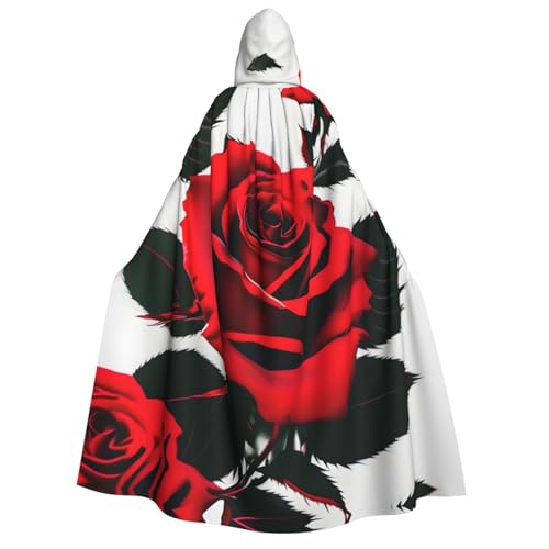 MGGAklp Roter Rosen-Aufdruck, Kapuzenumhang mit Halloween-Umhang, Kostüm, Partyzubehör MGGAklp Roter Rosen-Aufdruck, Kapuzenumhang mit Halloween-Umhang, Kostüm, Partyzubehör von MGGAklp