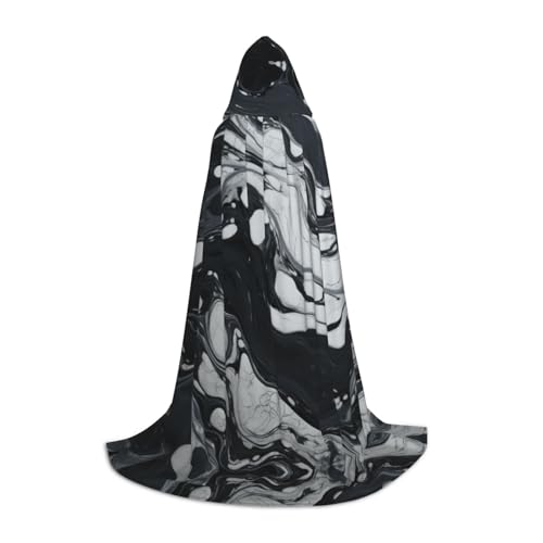 MGGAklp Schwarz Weiß Marmor Druck Kapuzenumhang für Teenager für Halloween, Cosplay und Mottopartys von MGGAklp