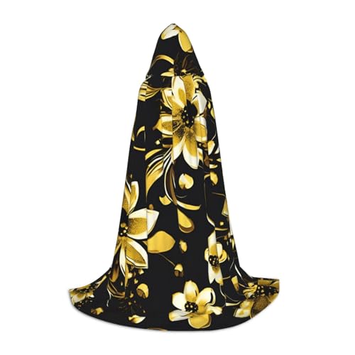 MGGAklp Schwarzer und goldener Blumendruck Kapuzenumhang für Teenager für Halloween, Cosplay und Mottopartys von MGGAklp