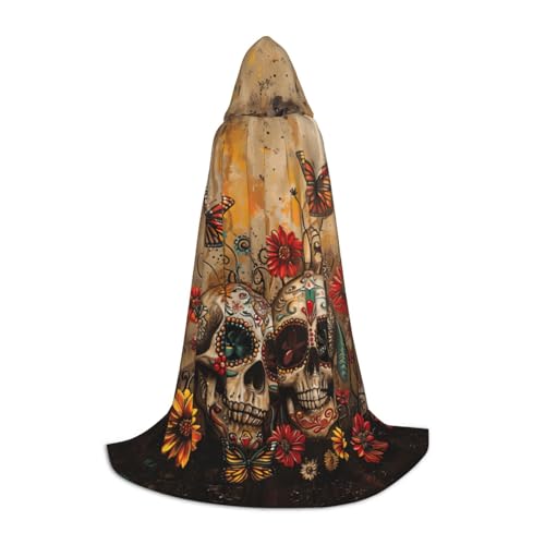 MGGAklp Sugar Skulls Butterfly Print Kapuzenumhang für Teenager für Halloween, Cosplay und Mottopartys von MGGAklp