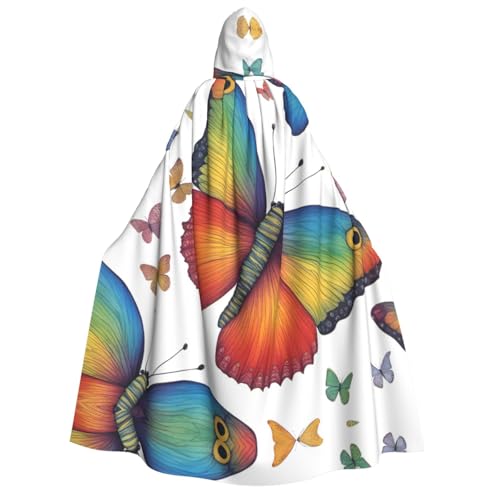 MGGAklp Umhang mit Kapuze und Regenbogen-Schmetterling-Druck, für Erwachsene, Halloween-Umhang, Kostüm, Partyzubehör MGGAklp Umhang mit Kapuze und Regenbogen-Schmetterling-Druck, für Erwachsene, Halloween-Umhang, Kostüm, Partyzubehör von MGGAklp