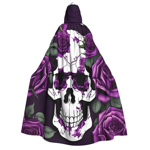 MGGAklp Umhang mit Kapuze und violettem Rosen-Skelett-Druck, für Erwachsene, Halloween-Umhang, Kostüm, Partyzubehör MGGAklp Umhang mit Kapuze und violettem Rosen-Skelett-Druck, für Erwachsene, Halloween-Umhang, Kostüm, Partyzubehör von MGGAklp