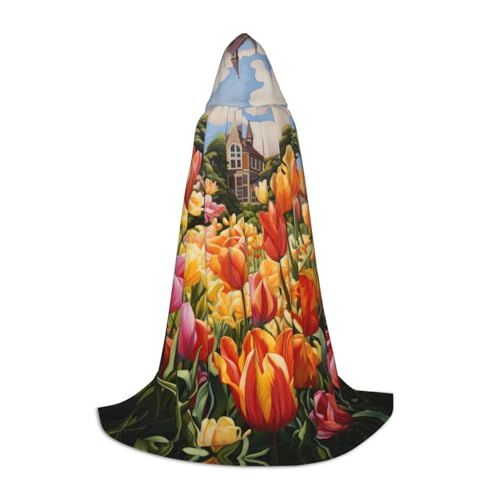 MGGAklp Umhang mit Tulpenmotiv und Kapuze für Teenager, Halloween, Cosplay und Motto-Partys von MGGAklp