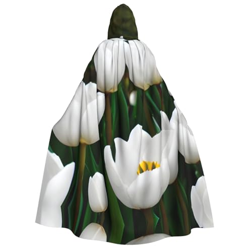 MGGAklp Weißer Tulpenblumen-Umhang mit Kapuze für Erwachsene, mit Halloween-Umhang, Kostüm, Partyzubehör MGGAklp Weißer Tulpenblumen-Umhang mit Kapuze für Erwachsene, mit Halloween-Umhang, Kostüm, Partyzubehör von MGGAklp