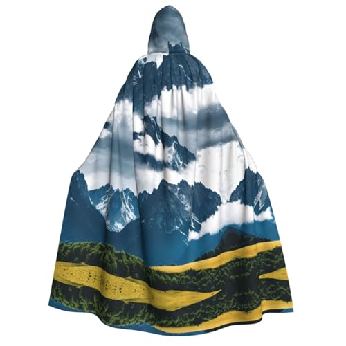 Umhang mit Kapuze für Erwachsene, Motiv: Landschaft mit Bergen und Wolken, mit Halloween-Umhang, Kostüm, Partyzubehör von MGGAklp
