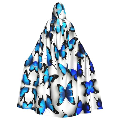 Umhang mit Kapuze für Erwachsene, Motiv: viele blaue Schmetterlinge, mit Halloween-Umhang, Kostüm, Partyzubehör Umhang mit Kapuze für Erwachsene, Motiv: viele blaue Schmetterlinge, mit Halloween-Umhang, Kostüm, Partyzubehör von MGGAklp
