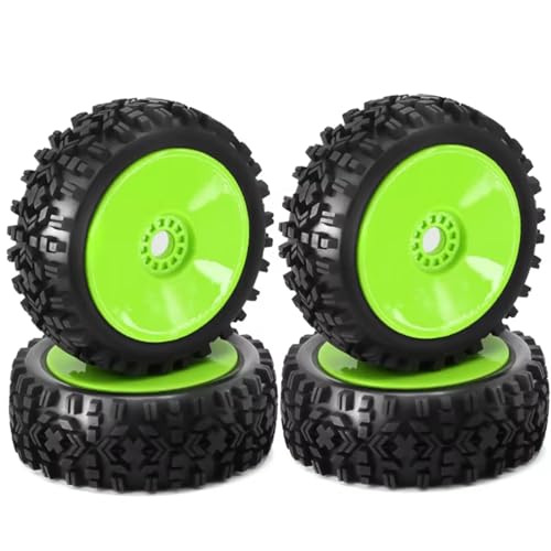 Kompatibel Mit 1/8 RC Auto Monster Truck Auf Der Straße Im Gelände 4 STK RC Rad Reifen Gummi 112MM Reifen 17Mm Nabe Sechskant RC Auto Zubehör(Green) von MGHGFYTAS