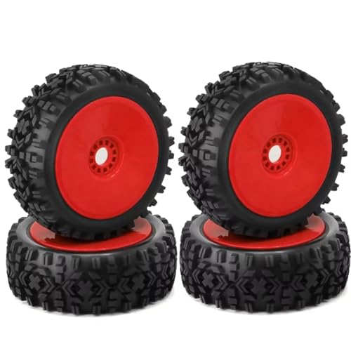 Kompatibel Mit 1/8 RC Auto Monster Truck Auf Der Straße Im Gelände 4 STK RC Rad Reifen Gummi 112MM Reifen 17Mm Nabe Sechskant RC Auto Zubehör(Red) von MGHGFYTAS