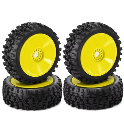Kompatibel Mit 1/8 RC Auto Monster Truck Auf Der Straße Im Gelände 4 STK RC Rad Reifen Gummi 112MM Reifen 17Mm Nabe Sechskant RC Auto Zubehör(Yellow) von MGHGFYTAS