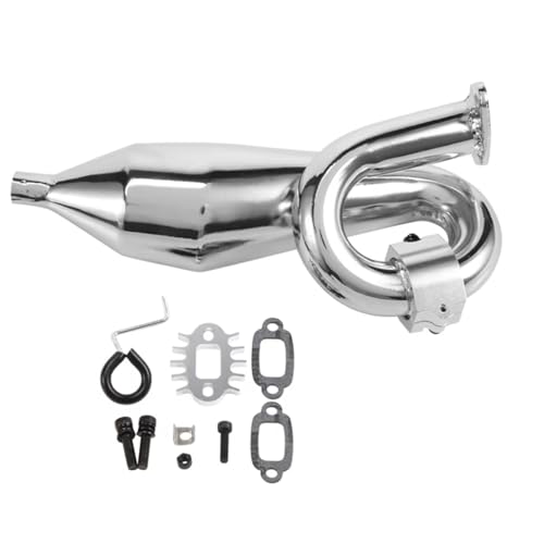 Kompatibel Mit HPI Für ROFUN Für BAHA Für ROVAN Für Baja 1/5 RC-Auto Für Rennteile Metallschalldämpfer-Auspuffrohr RC Auto Zubehör(Silver) von MGHGFYTAS