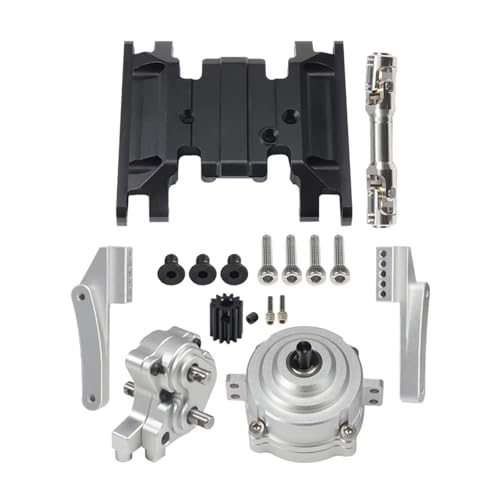 Kompatibel Mit SCX10 II 90046 1/10 RC Crawler Autoteilen Für Chassis Frontmontage Verteilergetriebe Unterfahrschutz Antriebswelle Getriebesatz RC-Autoteile(Silver Set) von MGHGFYTAS