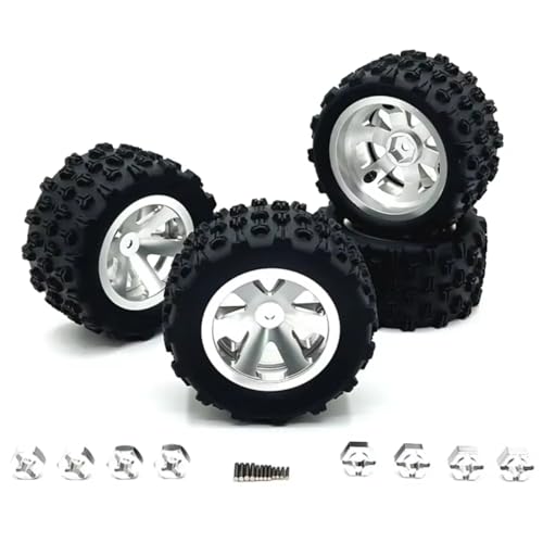 Kompatibel Mit Wltoys 144001 124019 A959 Für SCY 16101 Für MJX 14209 Für JJRC RC-Auto-Upgrade-Teile, 4 Stück, 84 Mm Metallfelge, Reifen RC Autozubehör(Silver) von MGHGFYTAS