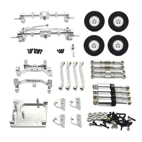 MGHGFYTAS Für MN82 1/12 Metall Vordere Und Hintere Portal Achse Für Chassis Link Stange Zugstange Montieren Stoßdämpfer Reifen Seite Pedal RC Auto Upgrade Teile RC Auto Zubehör(Silver) von MGHGFYTAS