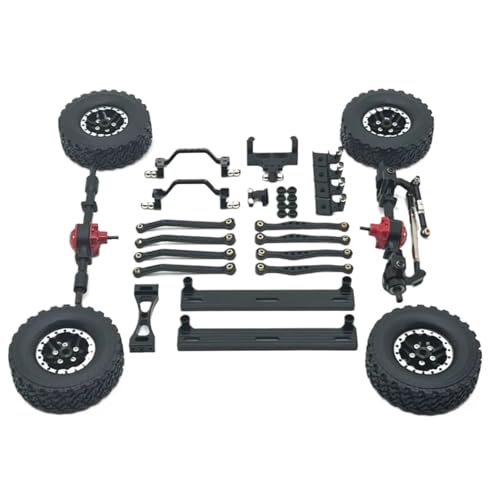 MGHGFYTAS Für WPL Für C64 C64-1 1/16 Metall Vorder- Und Hinterachse Für Chassis Link Stange Zugstange Montieren Seite Pedal Reifen Set RC Auto Upgrade Teile RC Auto Zubehör(Black) von MGHGFYTAS