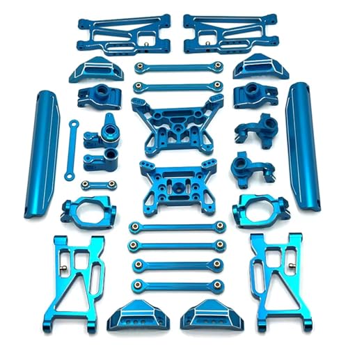 Kompatibel Mit MJX 10208 1/10 RC Autoteile Zubehör Metall Vorne Hinten Für Schwingarm Lenkbecher Nabenträger Link Rod Shock Tower Set RC Auto Zubehör(Blue) von MGHGFYTAS