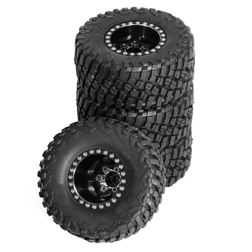 Kompatibel Mit TRX4M Für SCX24 AX24 Für FCX24 1/18 1/24 RC Crawler Autoteile Zubehör 4-teiliges 57-mm-1,0-Zoll-Metall-Beadlock-Rad-Reifen-Set RC Auto Zubehör(Black) von MGHGFYTAS