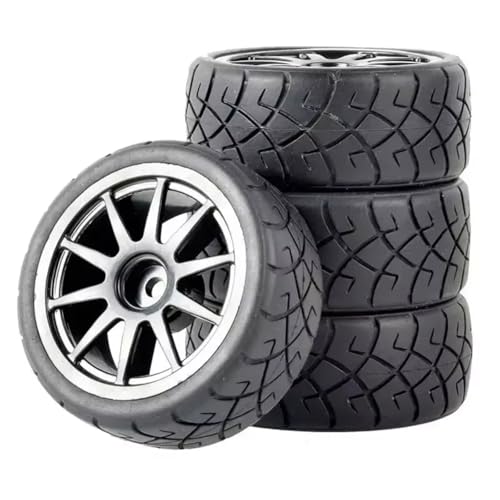 MGHGFYTAS Kompatibel Mit WLtoys 144001 1/18 1/16 1/10 Autoreifen Pcs RC Auto Gummireifen Räder Felgen 12mm Hex Hub RC Auto Zubehör(Gray) von MGHGFYTAS