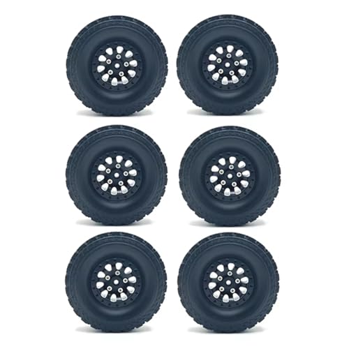 MGHGFYTAS Kompatibel Mit WPL B16 B36 Für JJRC Q60 Q63 Für Fayee FY004 ForMN-77 6WD 6X6 RC Autoteile 6 Stück Metall Beadlock Radnabe Felge Rubbr Reifen RC Auto Zubehör(Black) von MGHGFYTAS