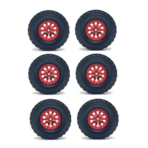 MGHGFYTAS Kompatibel Mit WPL B16 B36 Für JJRC Q60 Q63 Für Fayee FY004 ForMN-77 6WD 6X6 RC Autoteile 6 Stück Metall Beadlock Radnabe Felge Rubbr Reifen RC Auto Zubehör(Red) von MGHGFYTAS