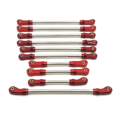 MGHGFYTAS Kompatibel Mit Wltoys 104006 104010 104020 104026 10 Stück Metall-Verbindungsstange, Verstellbares Gestänge, Lenkverbindung, 1/10 RC-Autoteile-Zubehör RC Auto Zubehör(Red) von MGHGFYTAS