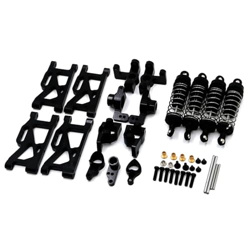 MGHGFYTAS Kompatibel Mit Wltoys 144001 1 RC Auto Upgrade Teile Metall Lenkung Für Schwinge Basis Hinterradnabe Für Sitz Stoßdämpfer RC Auto Zubehör(Black) von MGHGFYTAS