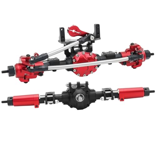 MGHGFYTAS RC Achse Set Kompatibel Mit Axial AR44 90047 90046 AX90060 Für Builders 1/10 RC Crawler Upgrade Kit Aluminiumlegierung CNC Vorder-/Hinterachse Set 30T/8T(Red,Front and Rear) von MGHGFYTAS