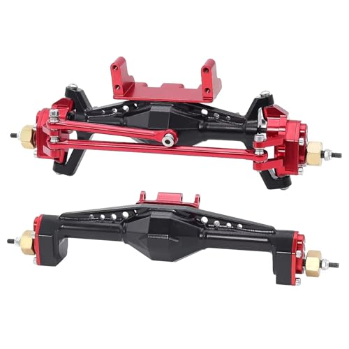 MGHGFYTAS RC Achse Set Kompatibel Mit Axial Für Capra UTB18 1/18 RC-Auto-Upgrade-Teile, Aluminiumlegierung, Vorder- Und Hinterportalachse Mit Servohalterung(Red,Front and Rear) von MGHGFYTAS