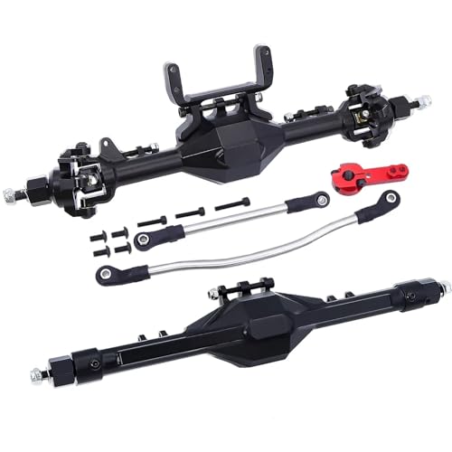 MGHGFYTAS RC Achse Set Kompatibel Mit Axial Für SCX10 II 90046 90047 1/10 RC Crawler Upgrade-Teile CNC-Aluminium-Vorder- Und Hinterachse, Gerades Komplettes Achsen-Set(Black,Front and Rear) von MGHGFYTAS