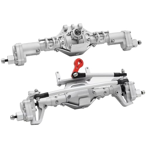 MGHGFYTAS RC Achse Set Kompatibel Mit Axial Für SCX10 II 90046 90047 D90 1/10 RC Für Rock Crawler CNC-Aluminiumlegierung Vorne Und Hinten Portalachse(Silver,Front and Rear) von MGHGFYTAS