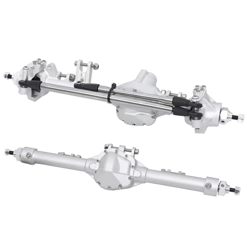 MGHGFYTAS RC Achse Set Kompatibel Mit Axial Für SCX10 II VS4-10 1/10 RC Crawler Car Für Chassis-Upgrade-Teile CNC-Aluminium Vorne Hinten Gerade Achse(Silver,Front and Rear) von MGHGFYTAS
