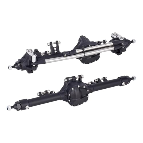 MGHGFYTAS RC Achse Set Kompatibel Mit Axial Für SCX10 II VS4-10 1/10 RC Crawler Für Rock Trucks Teile Aluminium Vorne Hinten Versetzt Gerade Achse Set(Black,Front and Rear) von MGHGFYTAS