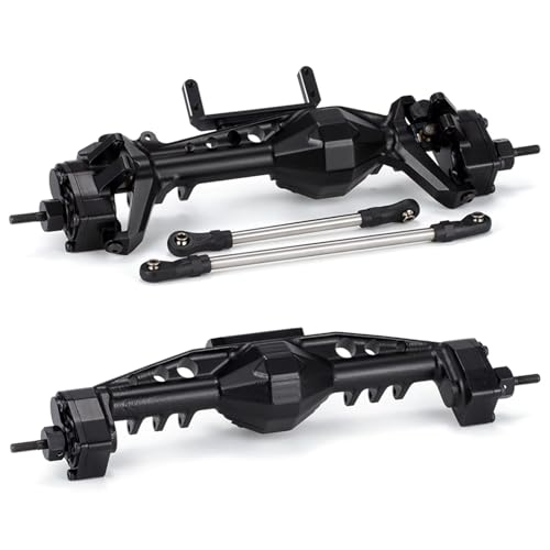 MGHGFYTAS RC Achse Set Kompatibel Mit Axial Für SCX10 III AR45 Für LCG Für Chassis 1/10 RC Crawler CNC Aluminium Offset Kürbisportalachse Mit Servohalterungen(Black,Front and Rear) von MGHGFYTAS