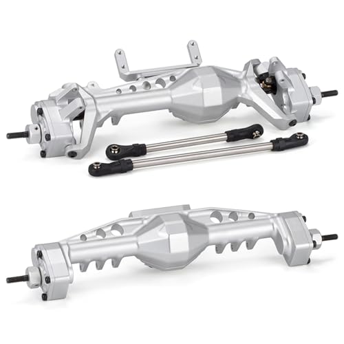 MGHGFYTAS RC Achse Set Kompatibel Mit Axial Für SCX10 III AR45 Für LCG Für Chassis 1/10 RC Crawler CNC Aluminium Offset Kürbisportalachse Mit Servohalterungen(Silver,Front and Rear) von MGHGFYTAS