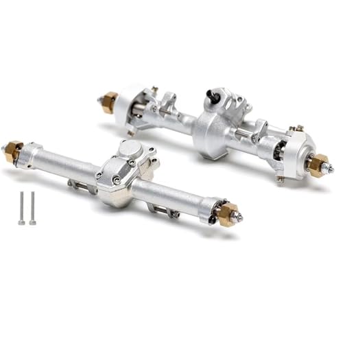 MGHGFYTAS RC Achse Set Kompatibel Mit Axial Für SCX24 90081 C10 B-17 1967 Für Wrangler 1/24 RC-Auto, Aluminiumlegierung, Komplettausgabe, Vorder- Hinterachsen-Set(Silver,Front and Rear) von MGHGFYTAS