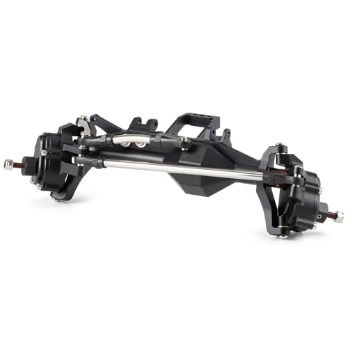 MGHGFYTAS RC Achse Set Kompatibel Mit H10 Für Optic Für Capra RC Für Rock Crawler Für LCG Cheater Rigs Bearbeitetes Offset-Portal Vorder- Und Hinterachse Mit Servohalterung(Black,Front) von MGHGFYTAS