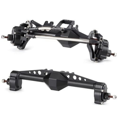 MGHGFYTAS RC Achse Set Kompatibel Mit H10 Für Optic Für Capra RC Für Rock Crawler Für LCG Cheater Rigs Bearbeitetes Offset-Portal Vorder- Und Hinterachse Mit Servohalterung(Black,Front and Rear) von MGHGFYTAS