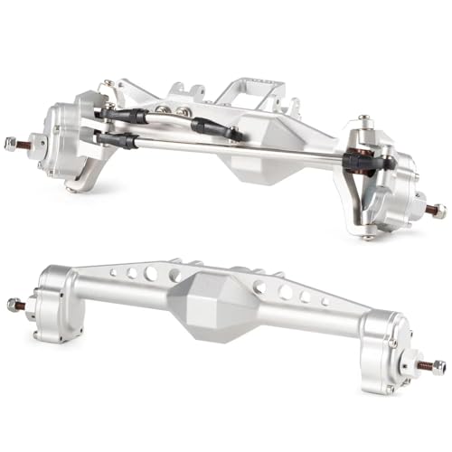 MGHGFYTAS RC Achse Set Kompatibel Mit H10 Für Optic Für Capra RC Für Rock Crawler Für LCG Cheater Rigs Bearbeitetes Offset-Portal Vorder- Und Hinterachse Mit Servohalterung(Silver,Front and Rear) von MGHGFYTAS