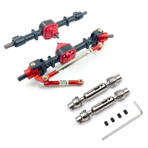MGHGFYTAS RC Achse Set Kompatibel Mit MN D90 D91 D96 99S FJ45 1/12 Ferngesteuertes Auto, Upgrade-Teile, Metallgetriebe, Vorder- Und Hinterachsensatz Mit Antriebswelle(Black Red) von MGHGFYTAS