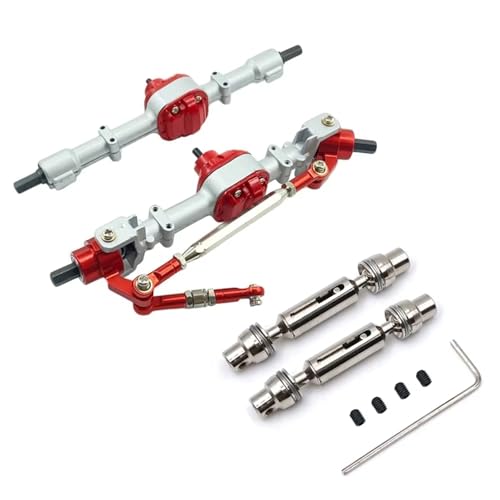 MGHGFYTAS RC Achse Set Kompatibel Mit MN D90 D91 D96 99S FJ45 1/12 Ferngesteuertes Auto, Upgrade-Teile, Metallgetriebe, Vorder- Und Hinterachsensatz Mit Antriebswelle(Silver Red) von MGHGFYTAS