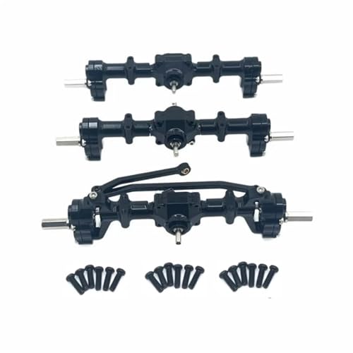 MGHGFYTAS RC Achse Set Kompatibel Mit WPL B16 B36 1/16 RC Auto LKW Für Buggy Metall Vorne Mitte Hinten Portal Brücke Achse Differential Montage Upgrade Teile(Black) von MGHGFYTAS